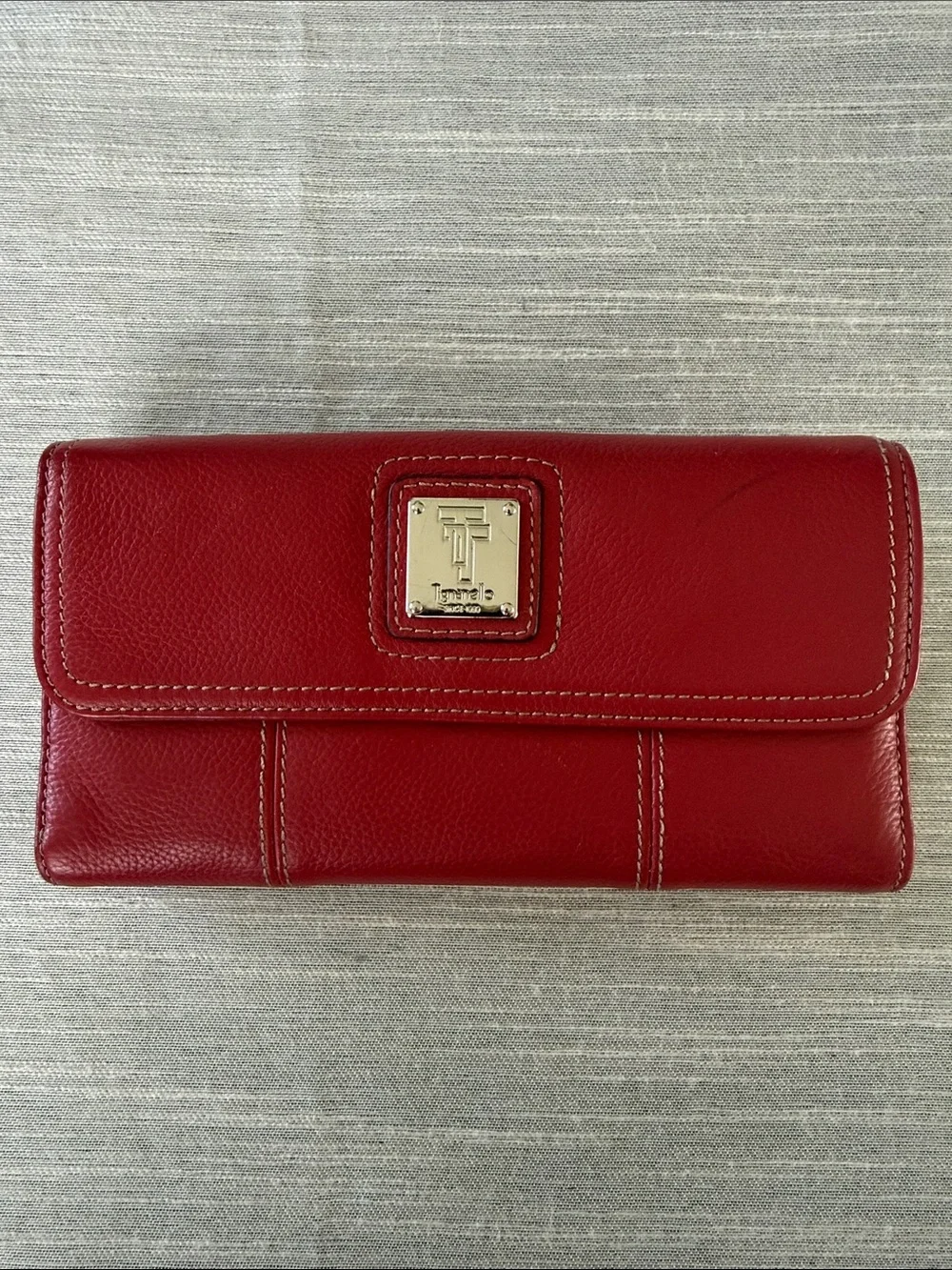 Tignanello Red Leather Flap Wallet with Gold-Tone Logo
